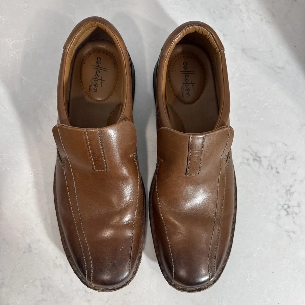 Clark's Ultimate Comfort Brown Leather Loafers Made In India Men's Shoes Size 11